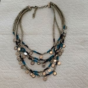 Chico's multi-strand silver and blue beaded necklace